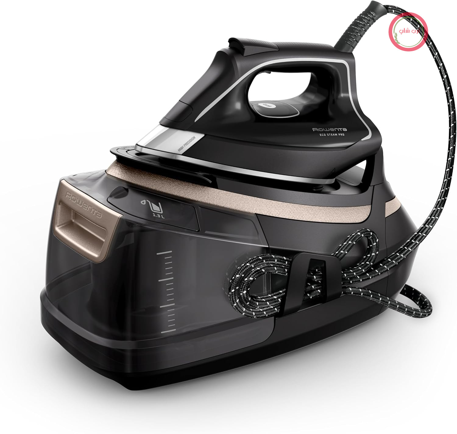 اتو بخار مخرن دار روونتا آلمان Rowenta Eco Steam Pro، 2800 وات، فشار بخار 8 بار، بخاردهی لحظه‌ای 580 گرم در دقیقه، بخاردهی پیوسته 150 گرم در دقیقه، حالت اقتصادی، 5 تنظیم، مخزن آب 1.3 لیتری، مشکی/بژ، DG9640F0