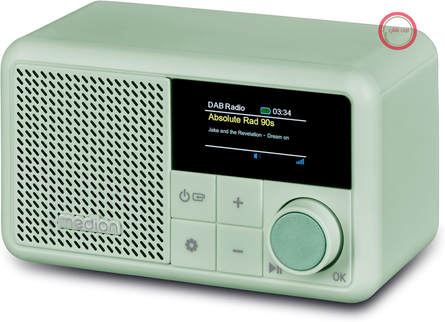 رادیو قابل حمل Mini DAB+ مدل MEDION S66822 با بلوتوث (عمر باتری تا 6.5 ساعت، صفحه نمایش رنگی کوچک و قابل تنظیم، آنتن تلسکوپی، تایمر خواب، ساعت زنگ دار، چرت زدن، AUX، USB-C) سبز