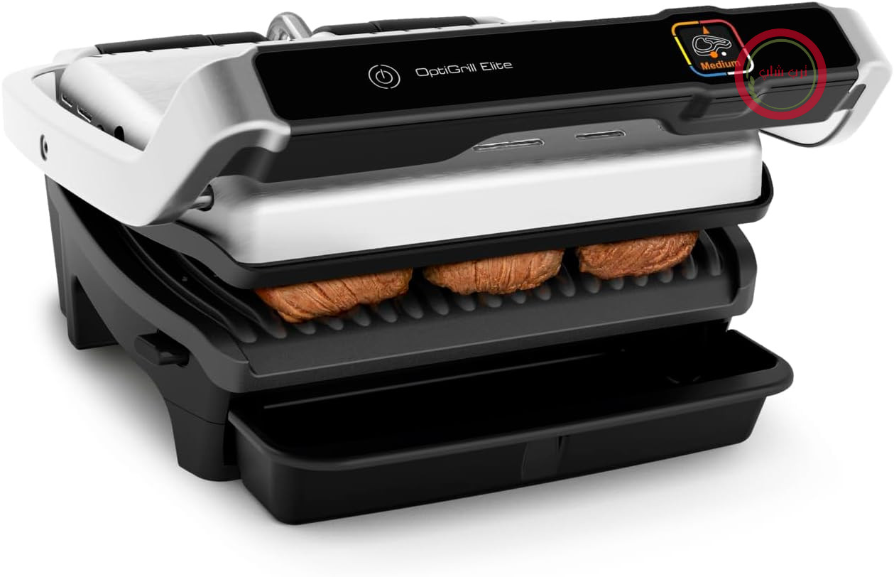 گریل تماسی Tefal OptiGrill Elite، 12 برنامه گریل برقی اتوماتیک، صفحه نمایش دیجیتال با نشانگر سطح پخت، صفحات قابل جابجایی، گریل برقی، استیل ضد زنگ، GC750D16