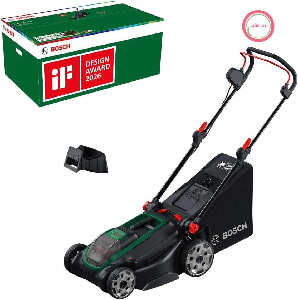ماشین چمن‌زنی شارژی بوش آلمان ROTAK18V2 - 43 (عرض برش: ۴۳ سانتی‌متر، ارتفاع برش: ۳۰ - ۷۵