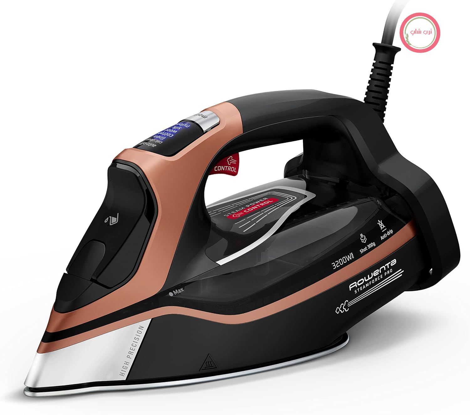 اتو بخار روونتا آلمان Rowenta DW9510 Steamforce Pro | 3200 وات | سیستم پمپ | 75 گرم در دقیقه بخاردهی مداوم | 300 گرم در دقیقه بخاردهی تقویتی | 2 سطح بخاردهی | مخزن آب 350 میلی‌لیتری | مشکی/مسی