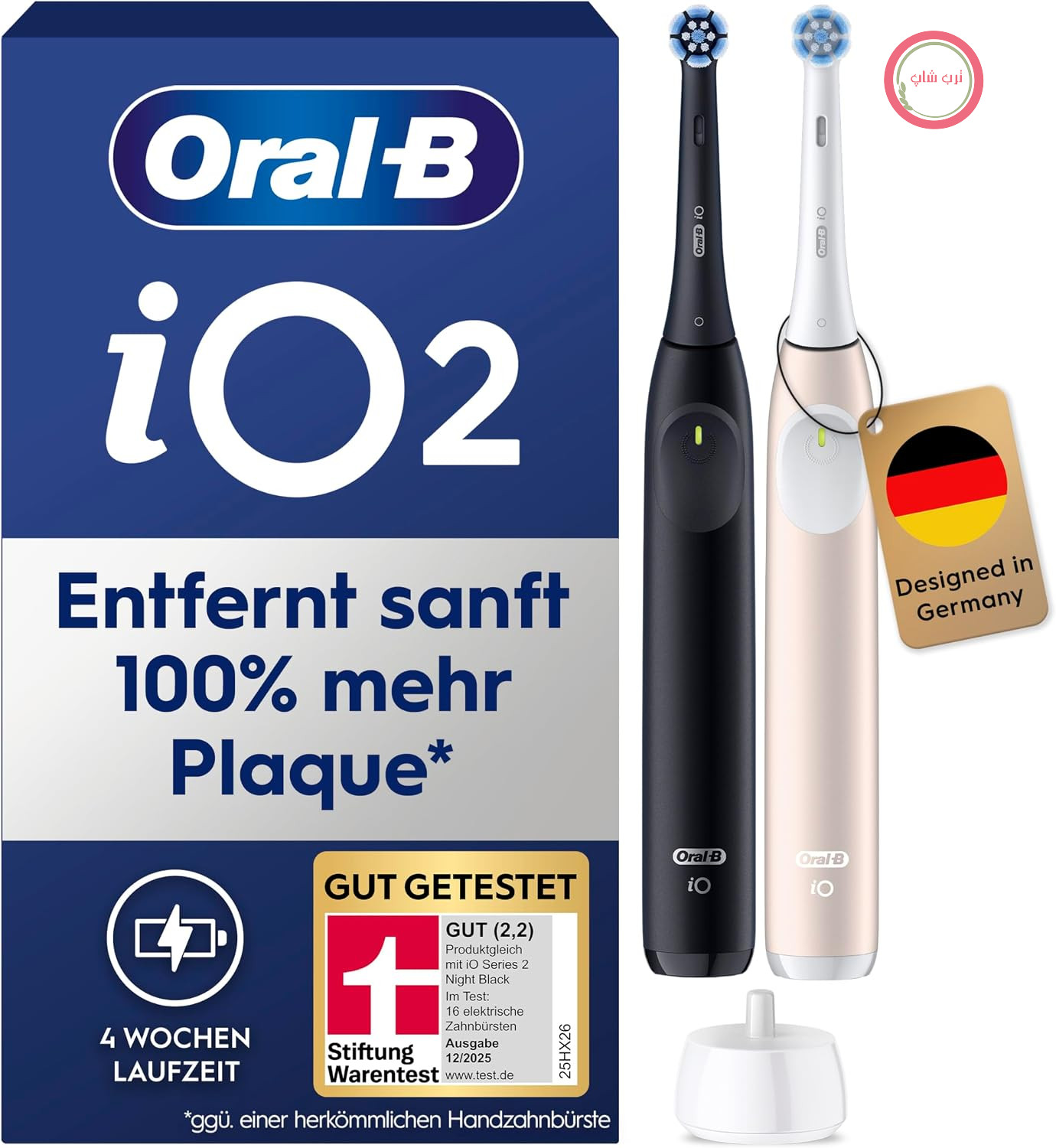 مسواک برقی اورال بی Oral-B iO Series 2 — بسته دوتایی — مسواک برقی، شامل ۲ سر مسواک — ۳ حالت تمیز کردن برای مراقبت از دهان و دندان، تست خوب (۲.۲) توسط STIFTUNG WARENTEST، مشکی/صورتی