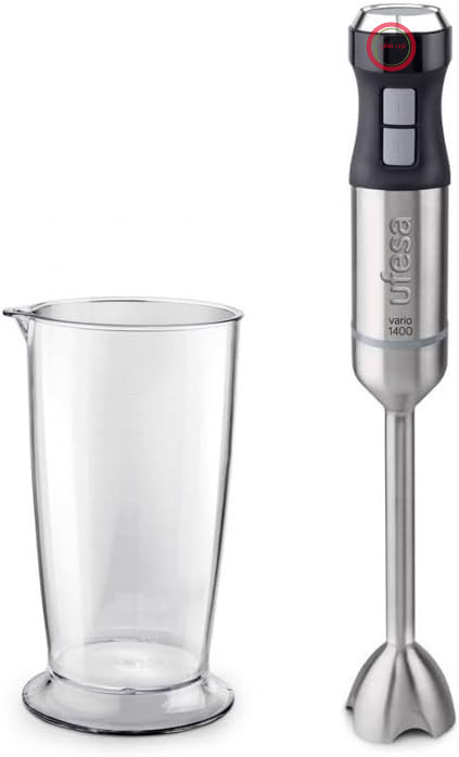 گوشت کوب برقی یوفسا اسپانیا Ufesa BP4750 Vario 1400 Titanium XL، 1400 وات، 4 تیغه تیتانیومی، دسته XL، 20 سرعته + توربو، طراحی ارگونومیک و ضد پاشش، شامل پیمانه، بدون BPA