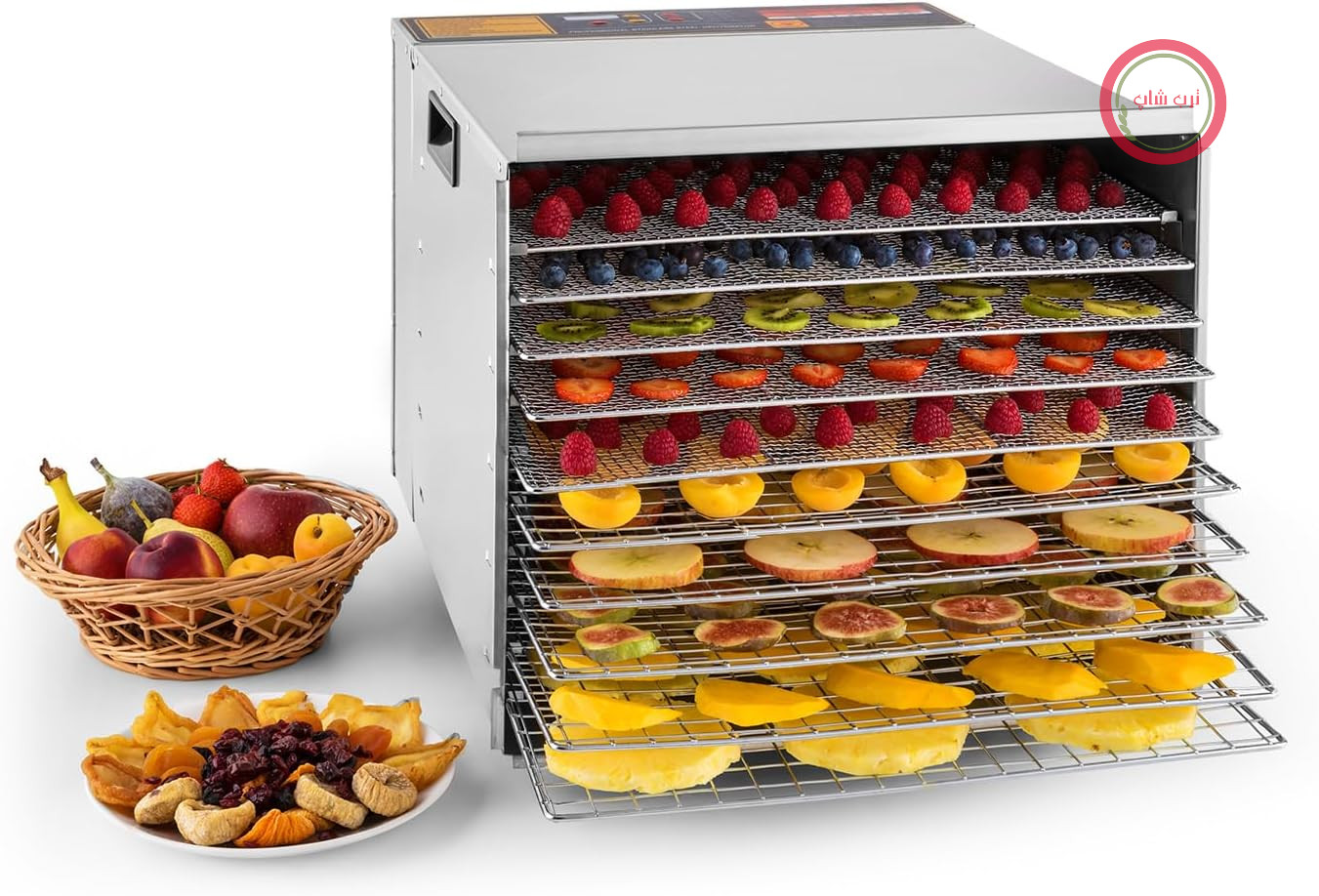 خشک کن میوه Klarstein Fruit Jerky Pro - خشک کن مواد غذایی، خشک کن، سینی های جداگانه قابل جدا شدن، دمای قابل تنظیم، منطقه خشک کردن بزرگ، تایمر، فن، 1000 وات، 10 سینی، نقره ای