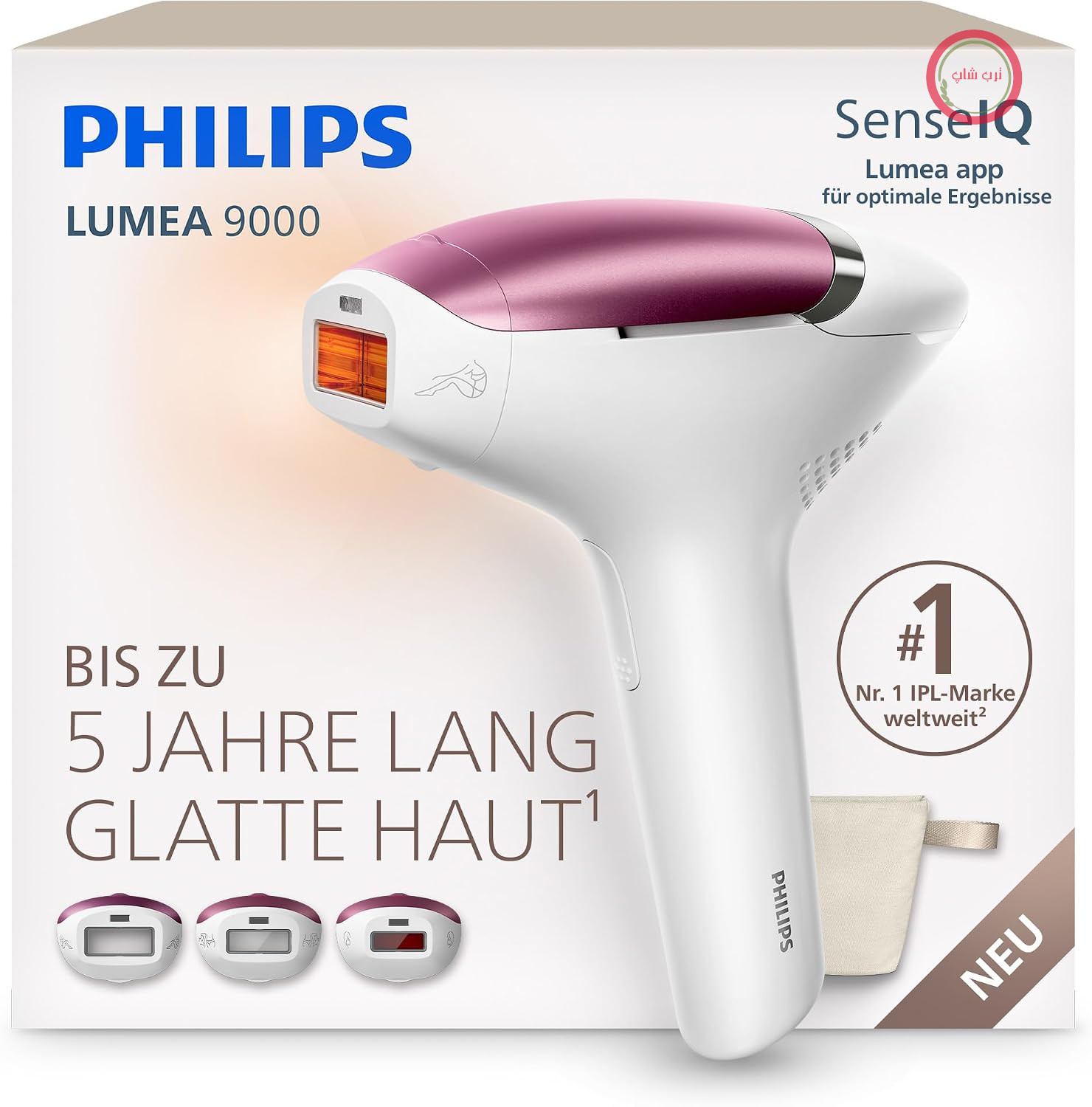 دستگاه رفع موهای زائد Philips Lumea 9000 IPL - جایگزین لیزر درمانی در سالن‌های زیبایی، برای استفاده در منزل، ایمنی در سطح پزشکی، ۳ سر قابل اتصال: بدن، صورت، نواحی حساس، BRI939/00