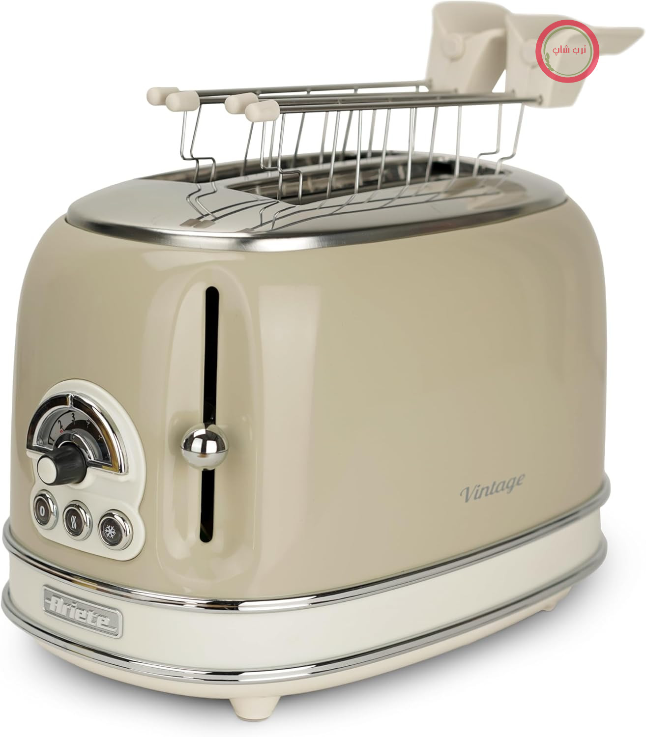 توستر Ariete Vintage 155، دو تکه، توستر رترو با 6 سطح تست، تخلیه خودکار، عملکرد یخ‌زدایی، سینی خرده نان قابل جدا شدن، محفظه استیل ضد زنگ، با انبر ساندویچ، 810 وات، بژ