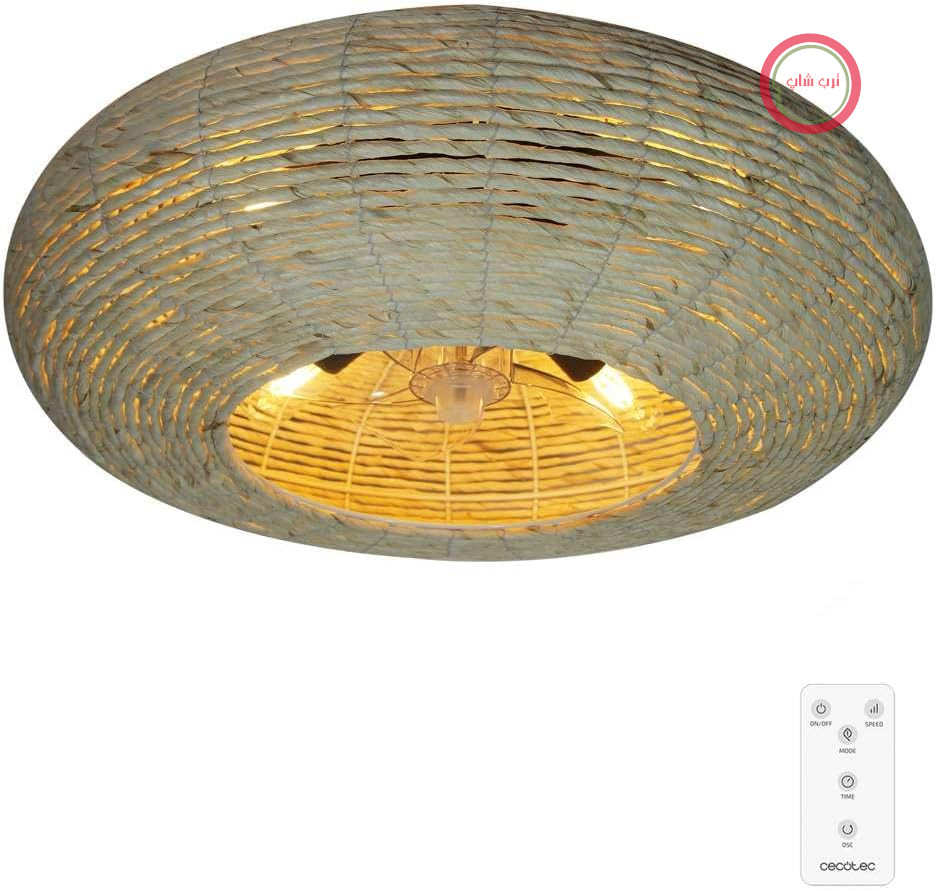 پنکه سقفی چراغ‌دار سکوتک اسپانیا Cecotec 600 Natural Wicker | موتور DC دارای تایمر، ۳ سطح سرعت، کنترل از راه دور
