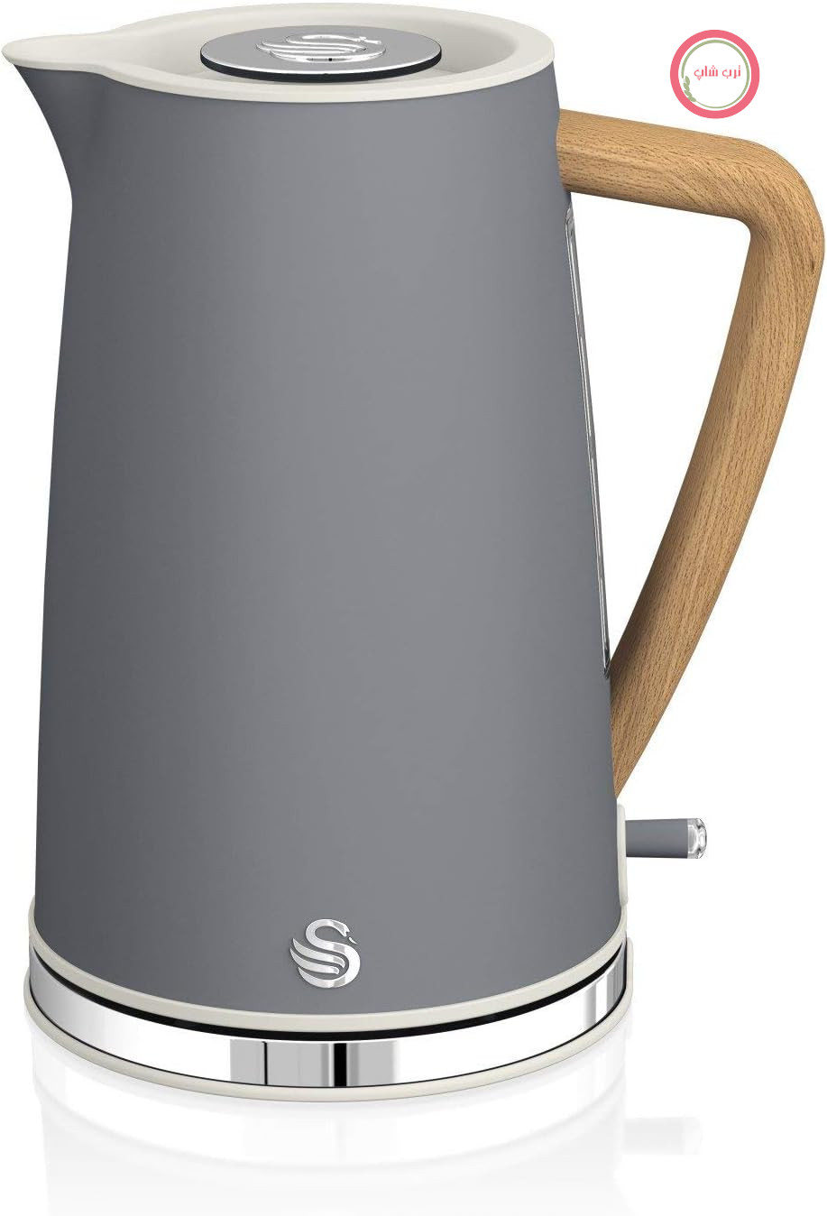 کتری برقی فوق سریع سوان انگلستان Swan Nordic، بدون سیم، طراحی مدرن، ۱.۷ لیتر، ۲۲۰۰ وات، دسته چوبی، خاموش شدن خودکار، خاکستری