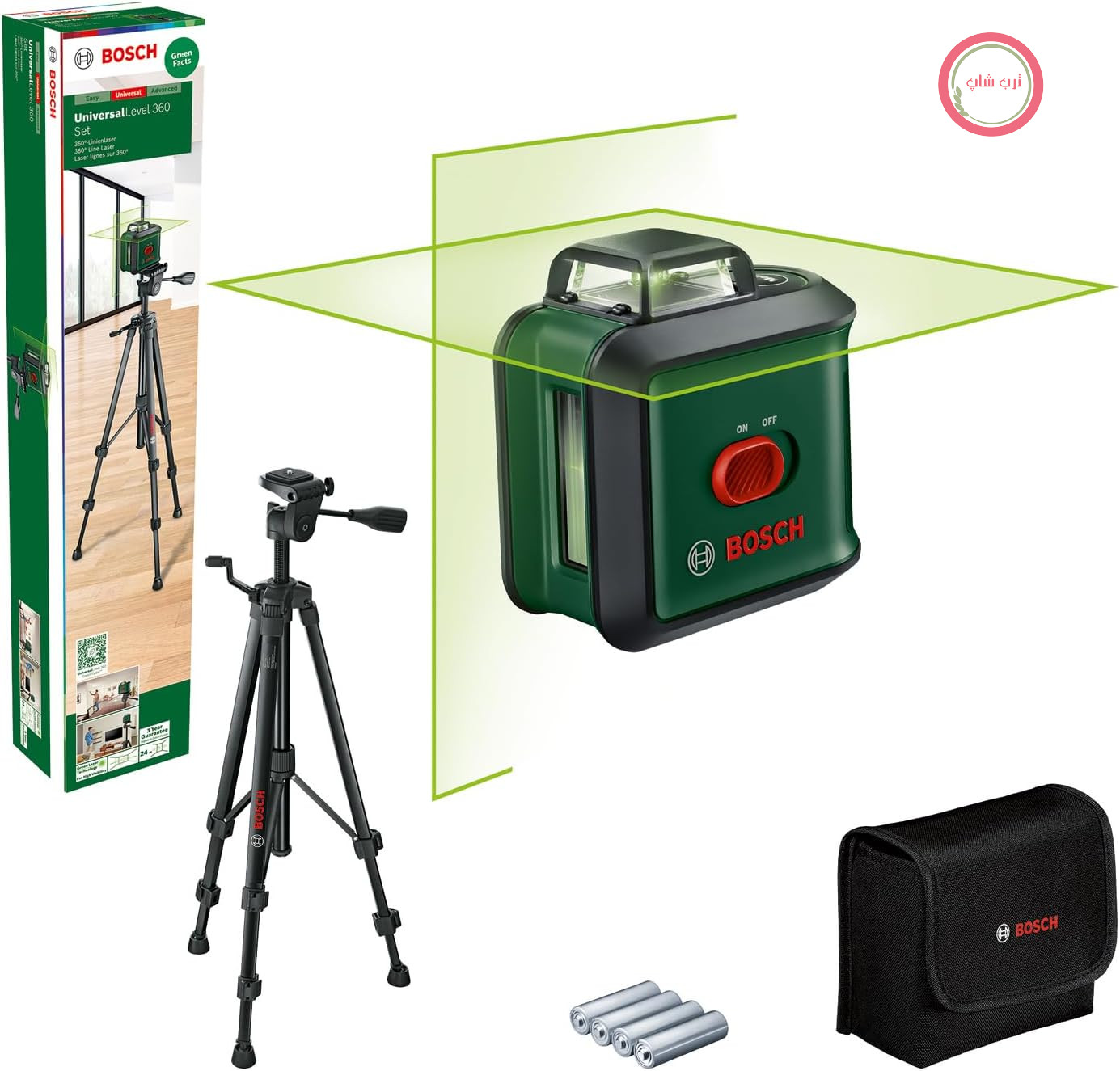 تراز لیزری خط‌کشی بوش آلمان Bosch مدل UniversalLevel 360 با سه‌پایه مرغوب (خطوط لیزر عمودی + افقی