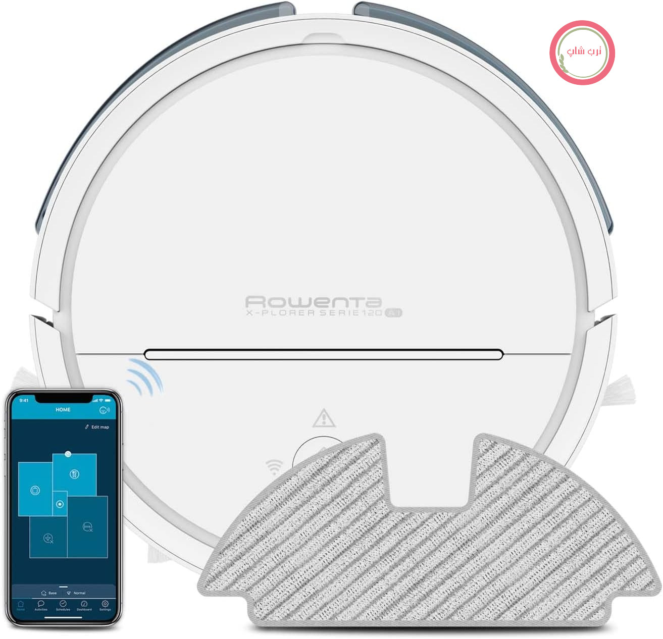 جارو رباتیک تی کش روونتا آلمان Rowenta X-PLORER سری 120 AI RR7877 | ناوبری لیزری آموزشی | نظافت خودکار فوق دقیق | امنیت بالای داده‌ها | کنترل برنامه | نظافت 4 کاره | 120 متر مربع | سفید