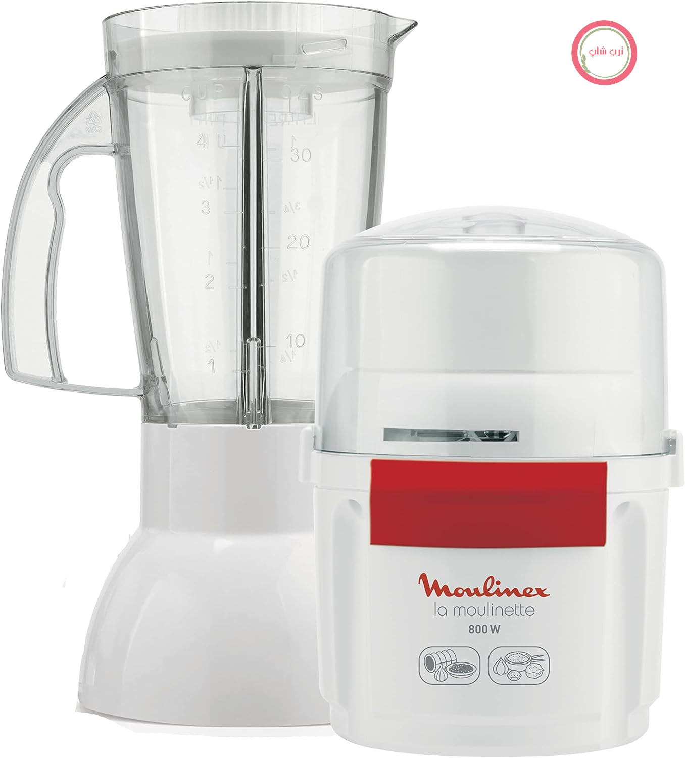 خردکن و مخلوط کن مولینکس مدل AR6801، 800 وات، مخلوط کن دو تیغه از جنس استیل ضد زنگ، 200 گرم و 750 میلی لیتر، 1-2-3 میوه سفید/قرمز