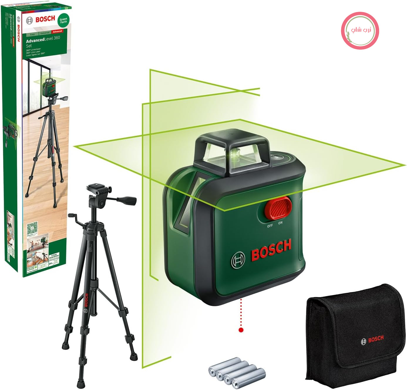 تراز لیزری خط‌کشی بوش آلمان Bosch مدل AdvancedLevel 360 با سه پایه مرغوب (۳ خط لیزر شامل تراز ۳۶۰ درجه