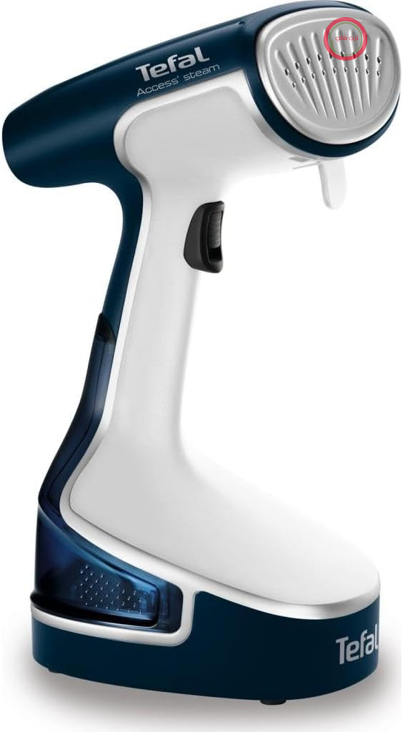 اتو بخارگر تفال Tefal Access، 1500 وات، طراحی جمع و جور، کلید روشن/خاموش دارای چراغ، زمان گرم شدن کوتاه، خروجی بخار 24 گرم در دقیقه، مخزن آب 200 میلی لیتری قابل جدا شدن، بخارپز، آبی تیره/سفید، DR8085