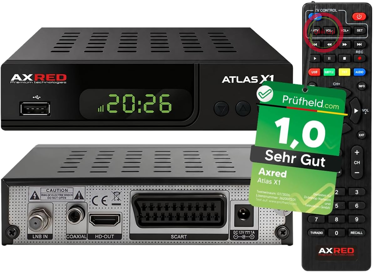 گیرنده ماهواره‌ای HDTV مدل AXRED Atlas X1 با قابلیت ضبط، قابلیت HD، فول اچ‌دی، گیرنده ماهواره‌ای دیجیتال برای دیش ماهواره، تلویزیون ماهواره‌ای، گیرنده HD، HDMI