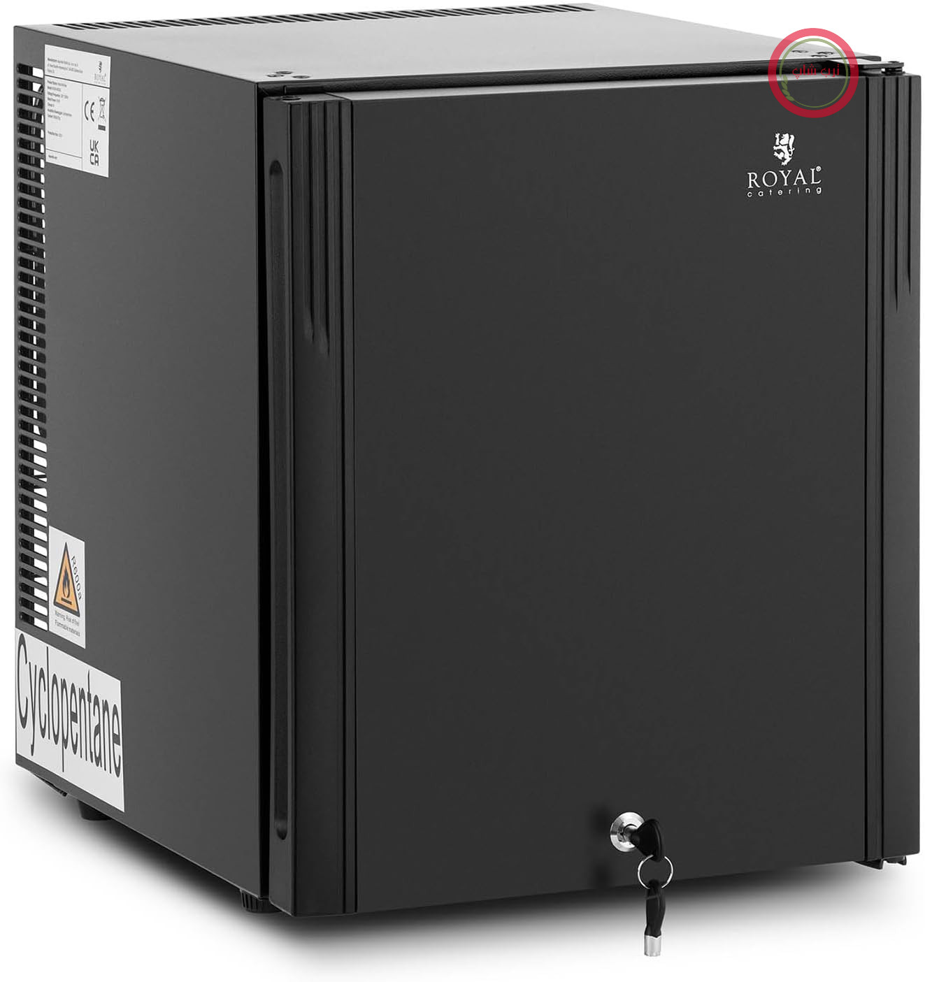 یخچال هتل مینی بار رویال کترینگ آلمان RCGK-MB33L با درب شیشه‌ای ۲۵ لیتری، یخچال هتلی مینی بار مشکی