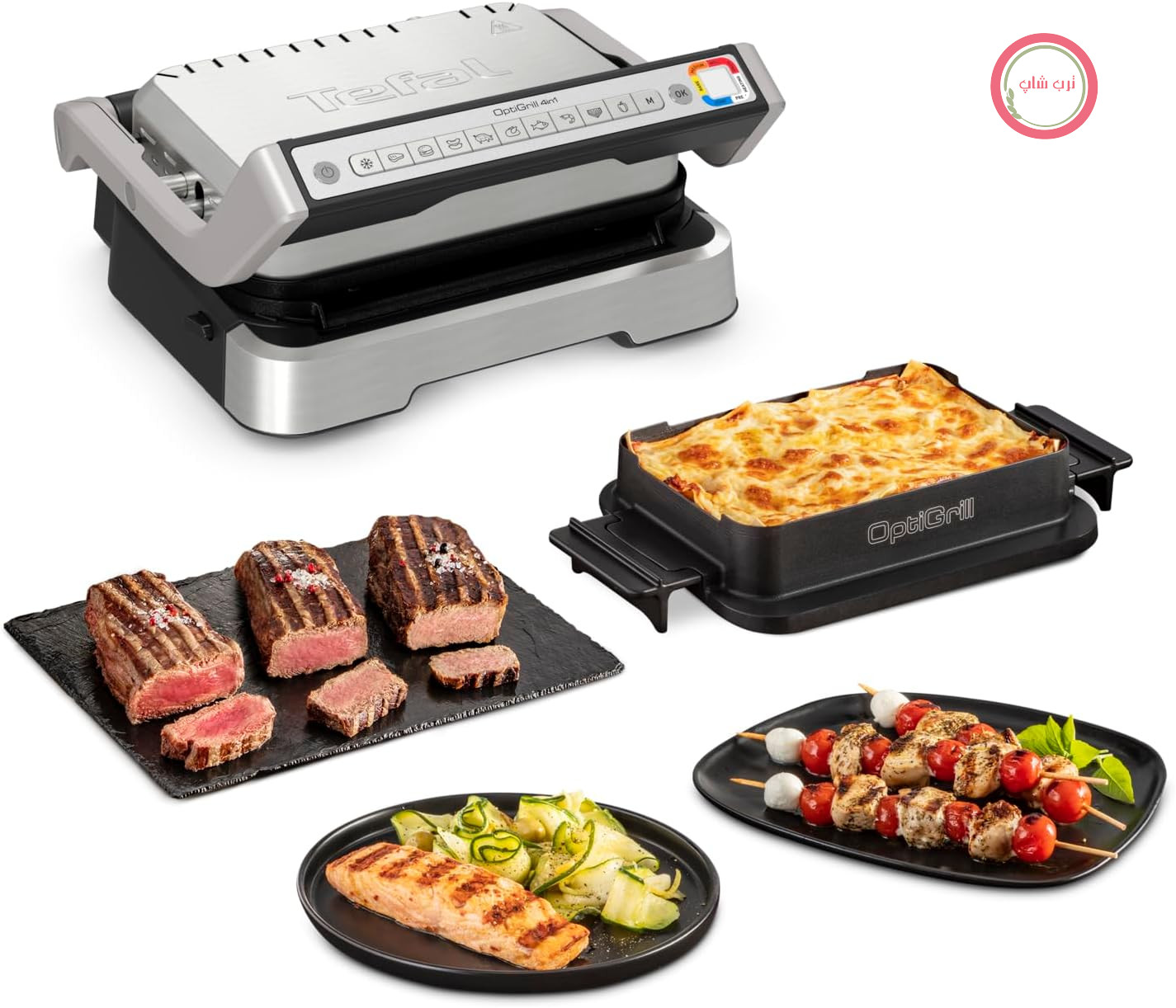 گریل هوشمند ۴ کاره تفال مدل OptiGrill، باربیکیو، فر، وعده غذایی کامل، نتایج عالی، بدون نیاز به نظارت، تمیز کردن آسان، برنامه اختصاصی، کباب کردن سالم‌تر، GC776D10