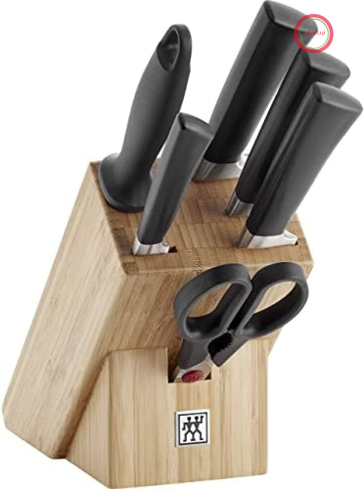 بلوک چاقوی ZWILLING One - 7 تکه - بلوک چاقو با دستگیره‌ی پلاستیکی و تیغ‌های استیل ضد زنگ - شامل چاقو، چاقوی تیزکن و قیچی