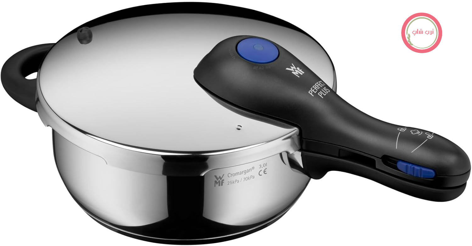 زودپز القایی WMF Perfect Plus One Pot 3 L، زودپز با محافظ شعله، سیگنال پخت بزرگ، 2 سطح پخت، دسته درب قابل جدا شدن، کنترل کننده مرحله پخت با یک دست، استیل ضد زنگ Cromargan براق