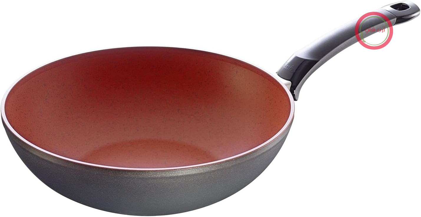 ماهیتابه فیسلر SensoRed/Wok (قطر 28 سانتی‌متر) با روکش نچسب حساس به دما، نشانگر دما، تابه آلومینیومی گردان، مناسب برای انواع اجاق گاز - از جمله اجاق القایی