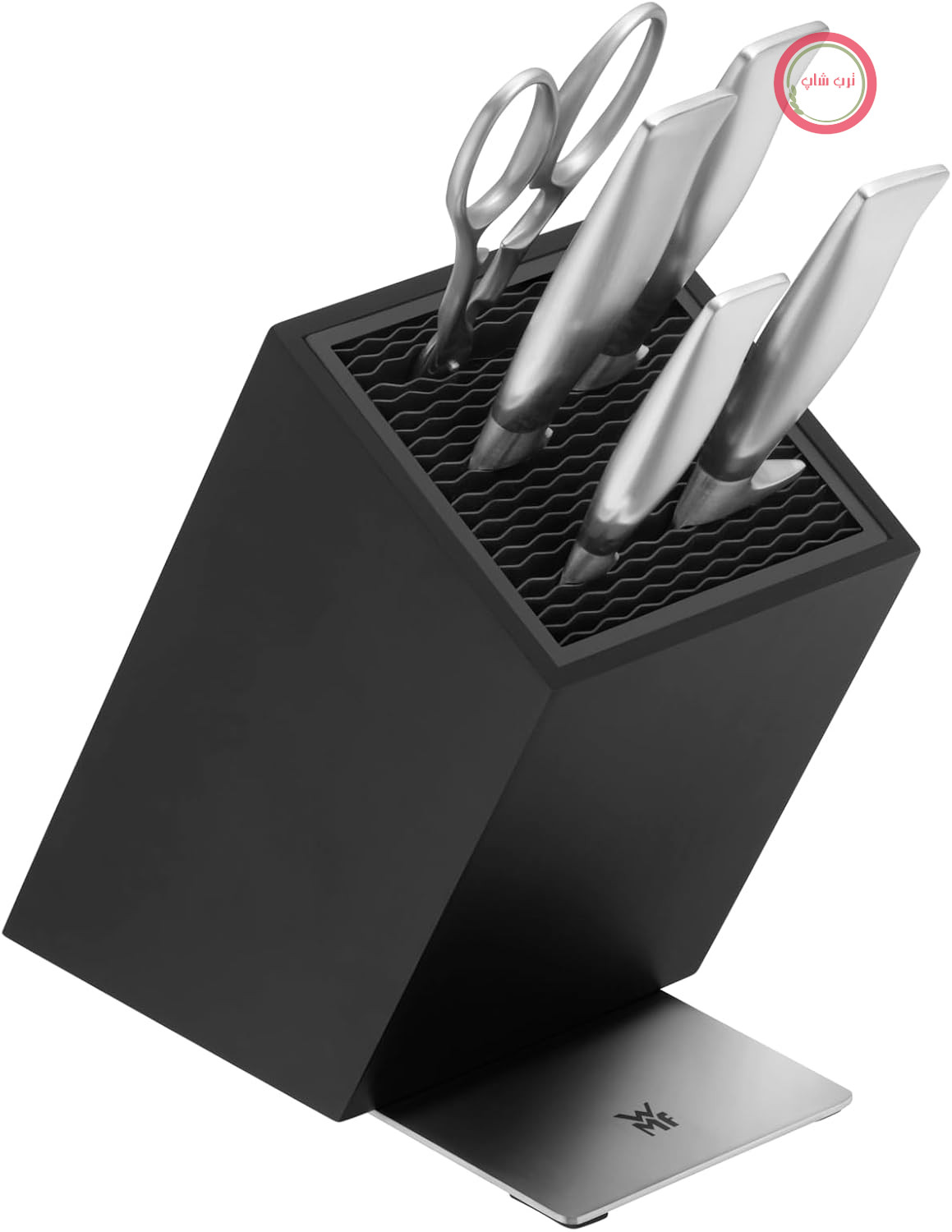 بلوک چاقوی WMF Grand Gourmet Vorteils با مجموعه چاقو، 6 قطعه، ساخت آلمان، 4 چاقوی آهنگری شده، قیچی آشپزخانه، چوب راش، برش عالی