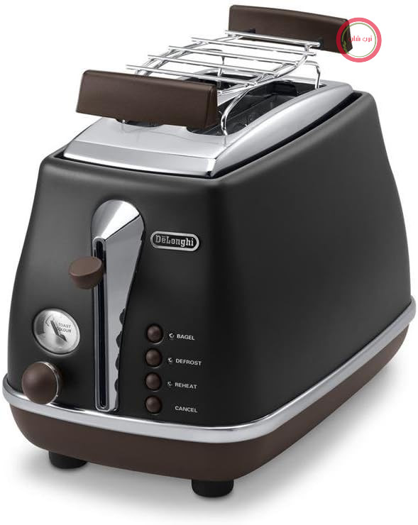توستر قدیمی De'Longhi Icona CTOV2103.BK - توستر دو تکه با گرمکن نان، استیل ضد زنگ با ظاهری زیبا و رترو با جزئیات کرومی، مشکی