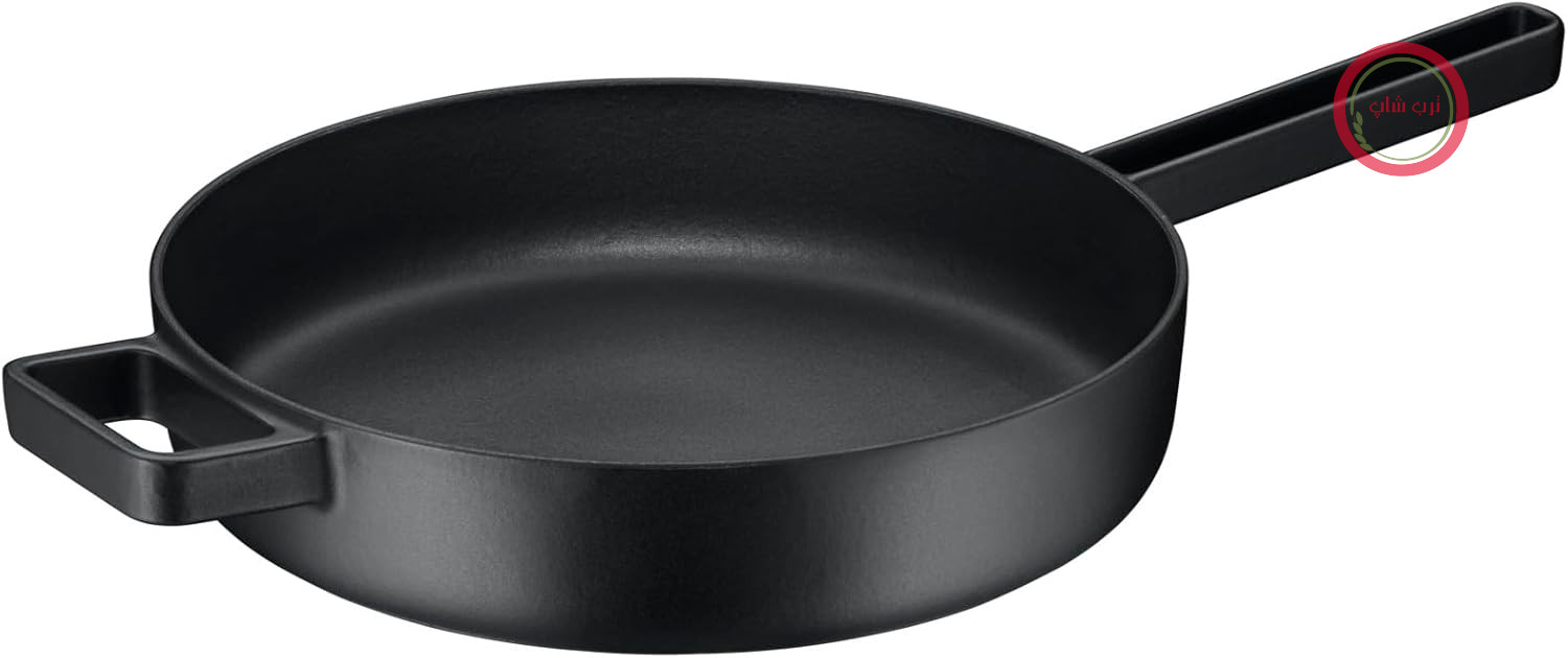 ماهیتابه طعم‌دار WMF، 28 سانتی‌متر، القایی، ماهیتابه سرو، القایی چدنی، چدن لعاب‌دار، لبه بلند، مناسب برای فر، ظرافت مدرن، مشکی