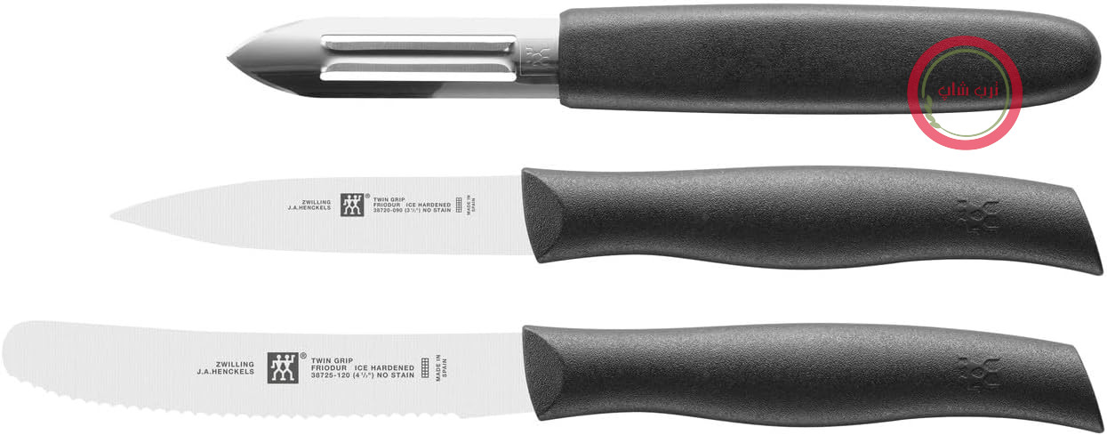 ست چاقو ZWILLING Twin Grip - 3 تکه - شامل بازکننده، چاقوی مخصوص و چاقوی چندکاره - دسته پلاستیکی - مشکی