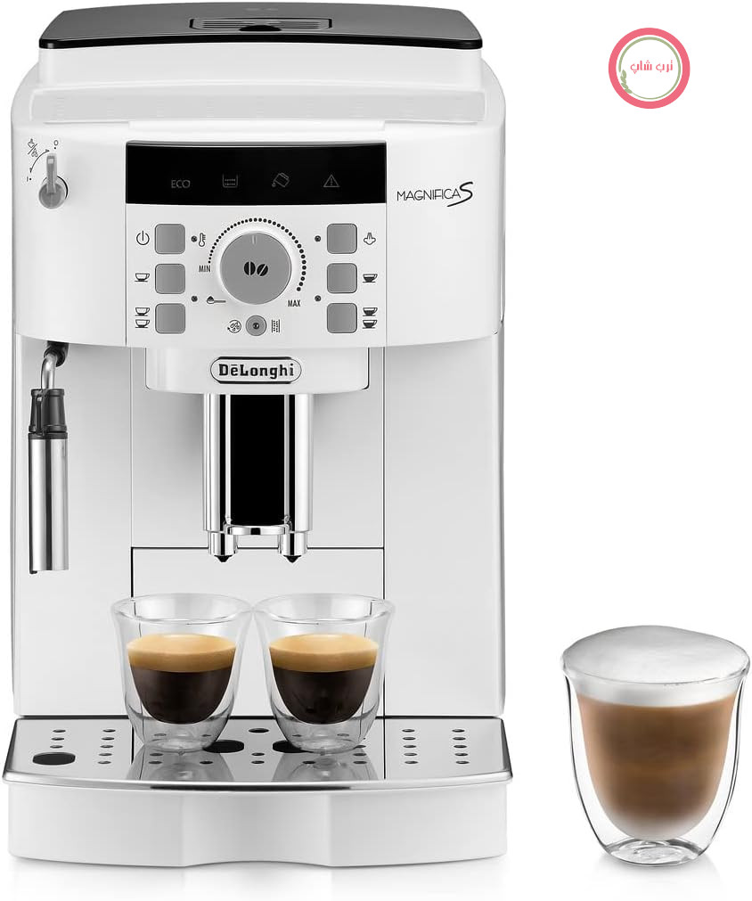 دستگاه قهوه ساز اتوماتیک De'Longhi Magnifica S ECAM22.110.W، کف ساز شیر با قابلیت تنظیم دستی، دستگاه اسپرسوساز دانه به فنجان، ۲ دستور غذا، کنترل دما، ۲ اسپرسو همزمان، سفید