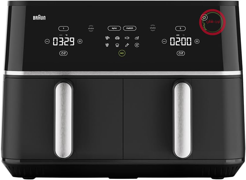سرخ کن هوای گرم Braun TwinCook 5 TD5030IBK با ظرفیت 10 لیتر، 80-200 درجه، پوشش سرامیکی بدون PFAS، فناوری RealAir، 8 برنامه، کنترل لمسی، قابل شستشو در ماشین ظرفشویی، 2400 وات، مشکی