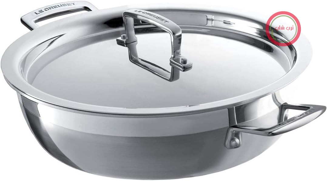 ماهیتابه حرفه‌ای Le Creuset با درب، استیل ضد زنگ سه لایه، قطر ۲۶ سانتی‌متر، مناسب برای انواع اجاق گاز از جمله القایی و فر، نقره‌ای، ۹۶۲۰۲۸۲۶۰۰۱۰۰۰