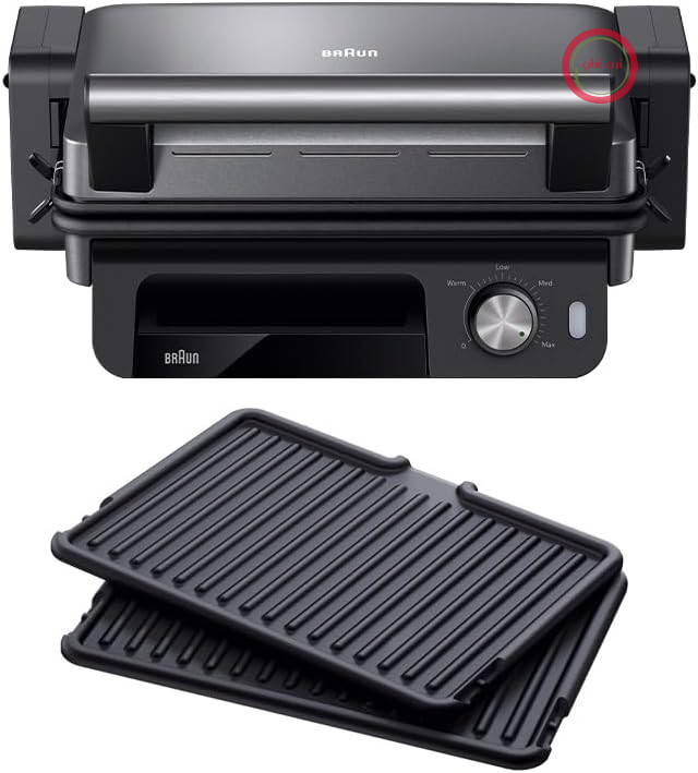گریل چندگانه براون مدل 5 CG5033IGY، سه حالت گریل (گریل تماسی، باربیکیو، فر)، 230 درجه، سینی روغن جداشدنی، 2 بشقاب قابل شستشو در ماشین ظرفشویی، 2000 وات، مشکی