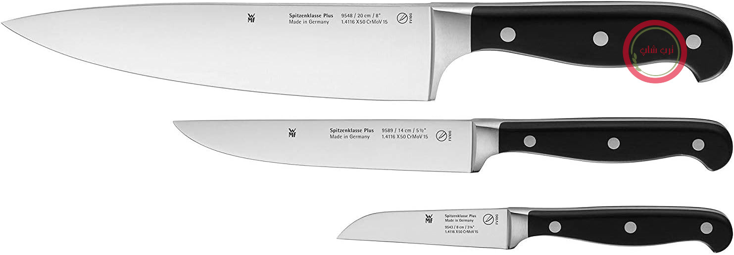 سرویس چاقوی WMF مدل Spitzenklasse Plus Performance Cut ساخت آلمان، تیغه فولادی مخصوص آهنگری شده - جنس استیل ضد زنگ، دسته‌های پلاستیکی باکیفیت، پرچ