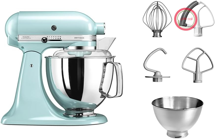 میکسر آشپزخانه KitchenAid - مدل Artis – دستگاه غذاساز قابل تنظیم – دستگاه خمیرزن با ۵ لوازم جانبی – ۲ کاسه از جنس استیل – حجم ۴.۸ لیتر – رنگ آبی