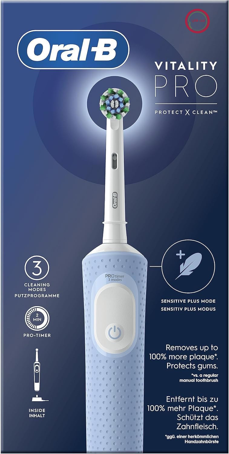 مسواک برقی اورال بی Oral-B Pro Vitality، آبی، با ۱ سر برس، طراحی شده توسط Braun