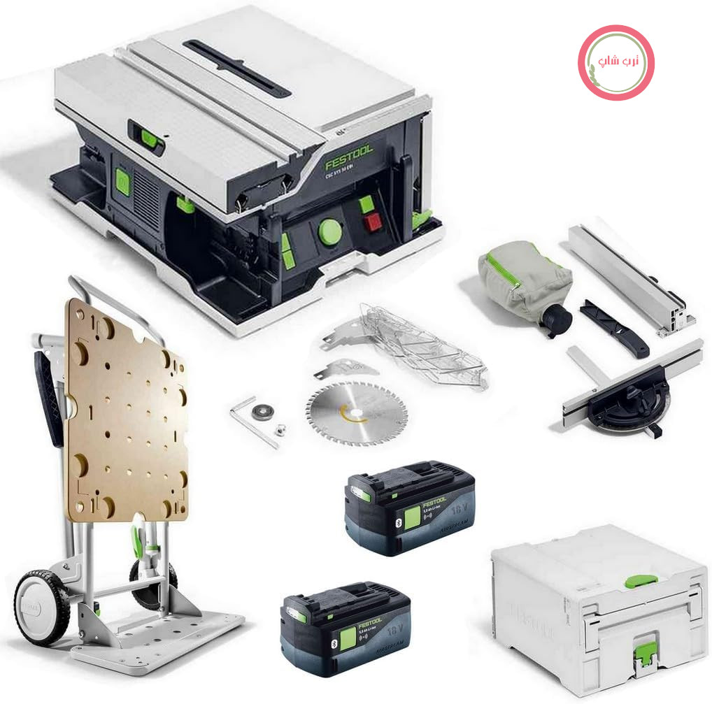 اره رومیزی بی‌سیم Festool CSC SYS50 EBI-Basic + پایه + مجموعه اره باتری‌دار ۲ عددی