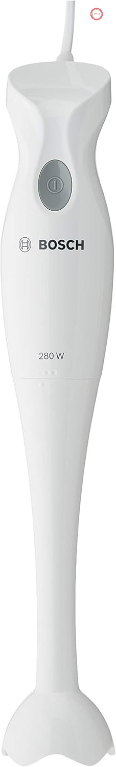 مخلوط کن دستی بوش MSM6B100، پایه مخلوط کن قابل جدا شدن، دسته ارگونومیک، محفظه سبک، چاقوی 4 تیغه، تمیز کردن آسان، 280 وات، سفید/خاکستری