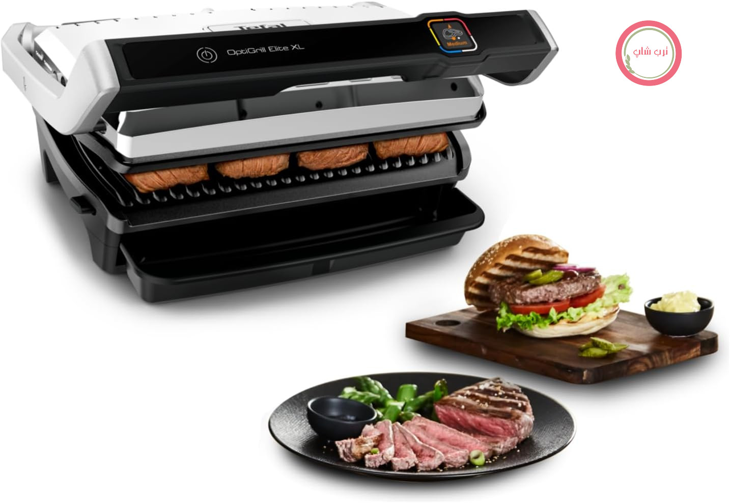گریل تماسی Tefal OptiGrill Elite XL، 16 برنامه، صفحه نمایش دیجیتال با نشانگر سطح پخت، صفحات XL قابل جدا شدن، عملکرد تقویت گریل، عملکرد بصری، گریل برقی، استیل ضد زنگ، GC760D12