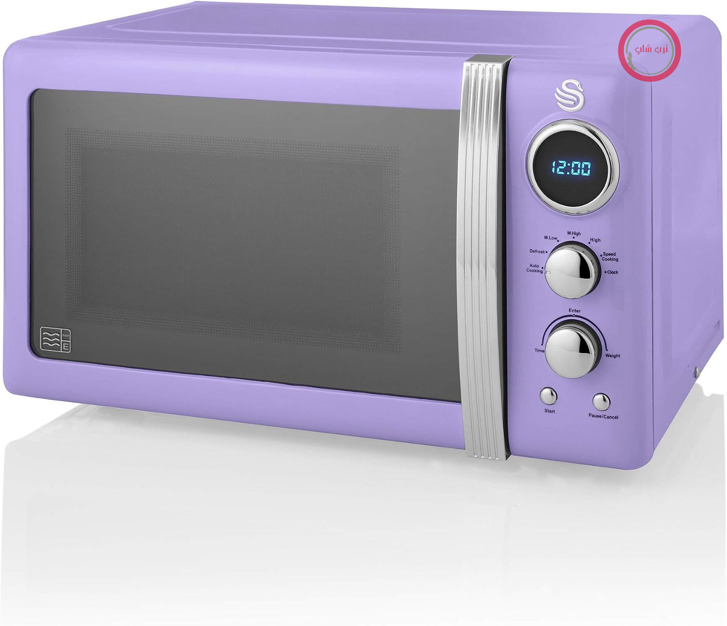 مایکروویو دیجیتال سوان انگلستان Swan Retro SM22030PURN، 20 لیتر، 5 سطح قدرت، قابلیت یخ‌زدایی، تایمر 60 دقیقه‌ای، صفحه گردان 27 سانتی‌متری، طراحی قدیمی، بنفش، 800 وات