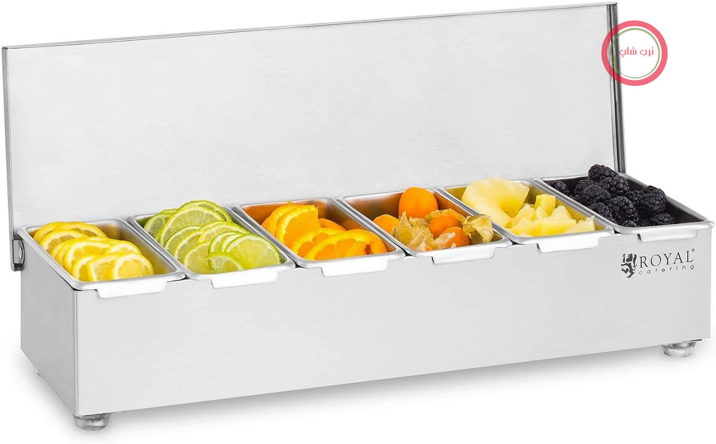 ظرف غذای جانبی رویال کترینگ آلمان Royal Catering مدل RCCBS 5 (فولاد ضد زنگ، 6 ظرف، ظرفیت هر ظرف: 450 میلی لیتر، درب استیل ضد زنگ، 45.2 x 15 x 8.8 سانتی متر)