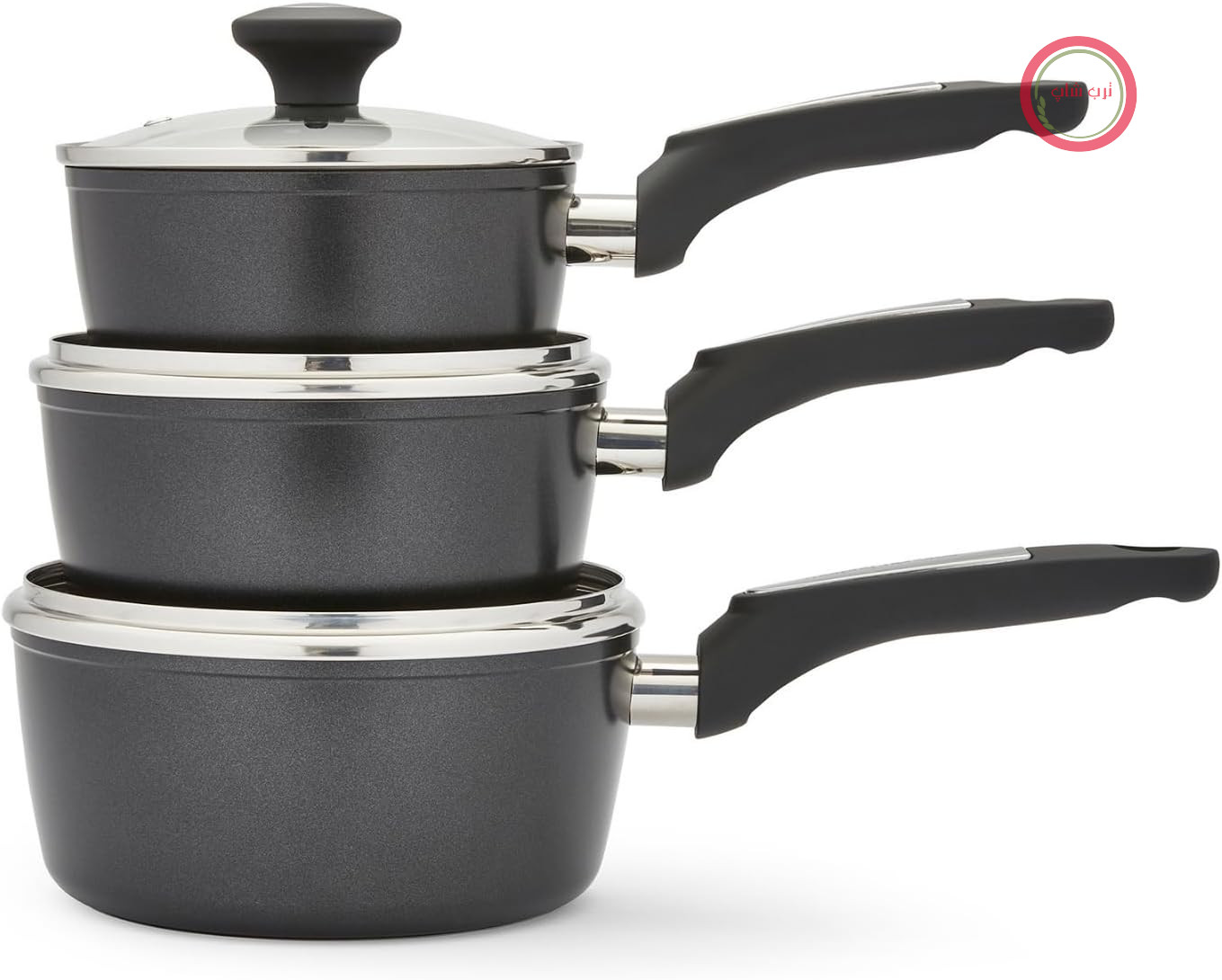سرویس قابلمه آلومینیومی فورج شده 3 تکه مورفی ریچاردز انگلستان Morphy Richards ابعاد 16 سانتی‌متر، 18 سانتی‌متر، 20 سانتی‌متر، روکش نچسب، درب‌های شیشه‌ای حرارت دیده، توزیع یکنواخت حرارت، ست تطبیقی، 859004