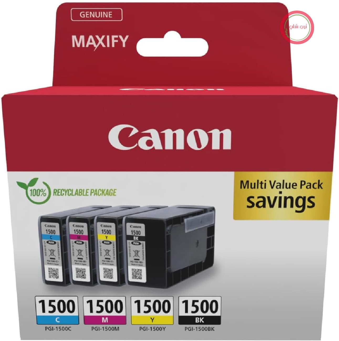کارتریج‌های جوهر رنگی چاپگر اصلی Canon Ink - PGI-1500 C/M/Y/BK - بسته 4 عددی (1 عدد مشکی، 1 عدد فیروزه‌ای، 1 عدد سرخابی و 1 عدد زرد)
