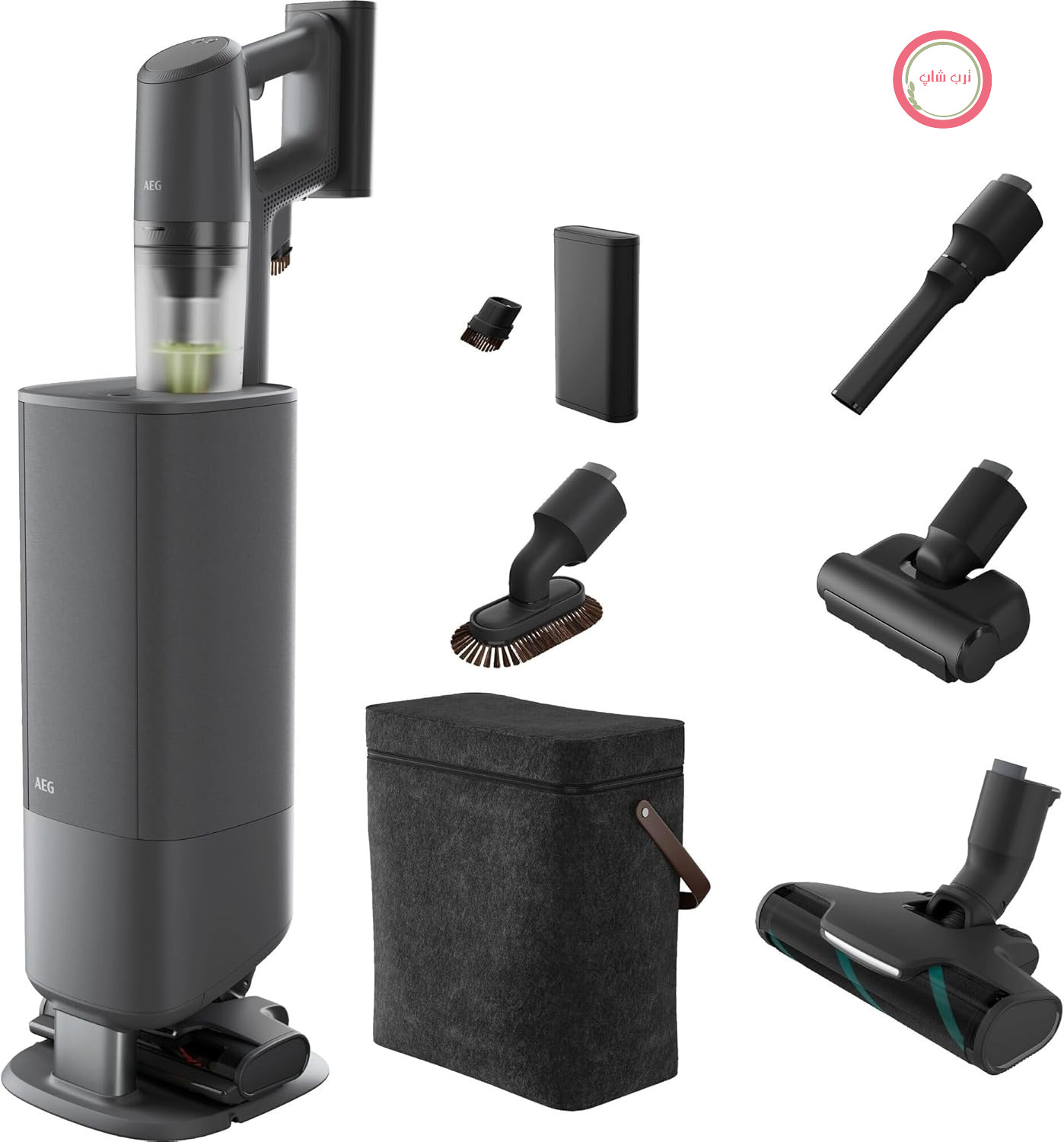 جارو شارژی آاگ آلمان AEG Ultimate 8000 مدل AP83A25XNX خاکستری تیره؛ همراه ایستگاه تخلیه و باتری اضافه