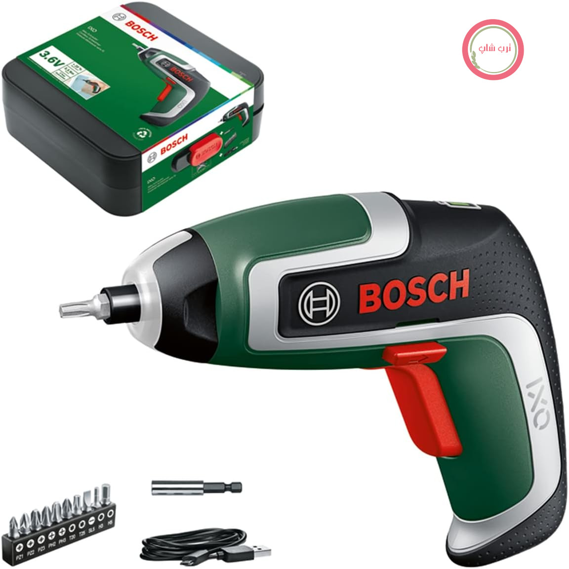 پیچ‌گوشتی شارژی کوچک بوش آلمان Bosch مدل IXO نسل هفتم، 3.6 ولت 2.0 آمپر ساعت، 5.5 نیوتن متر با کابل میکرو USB