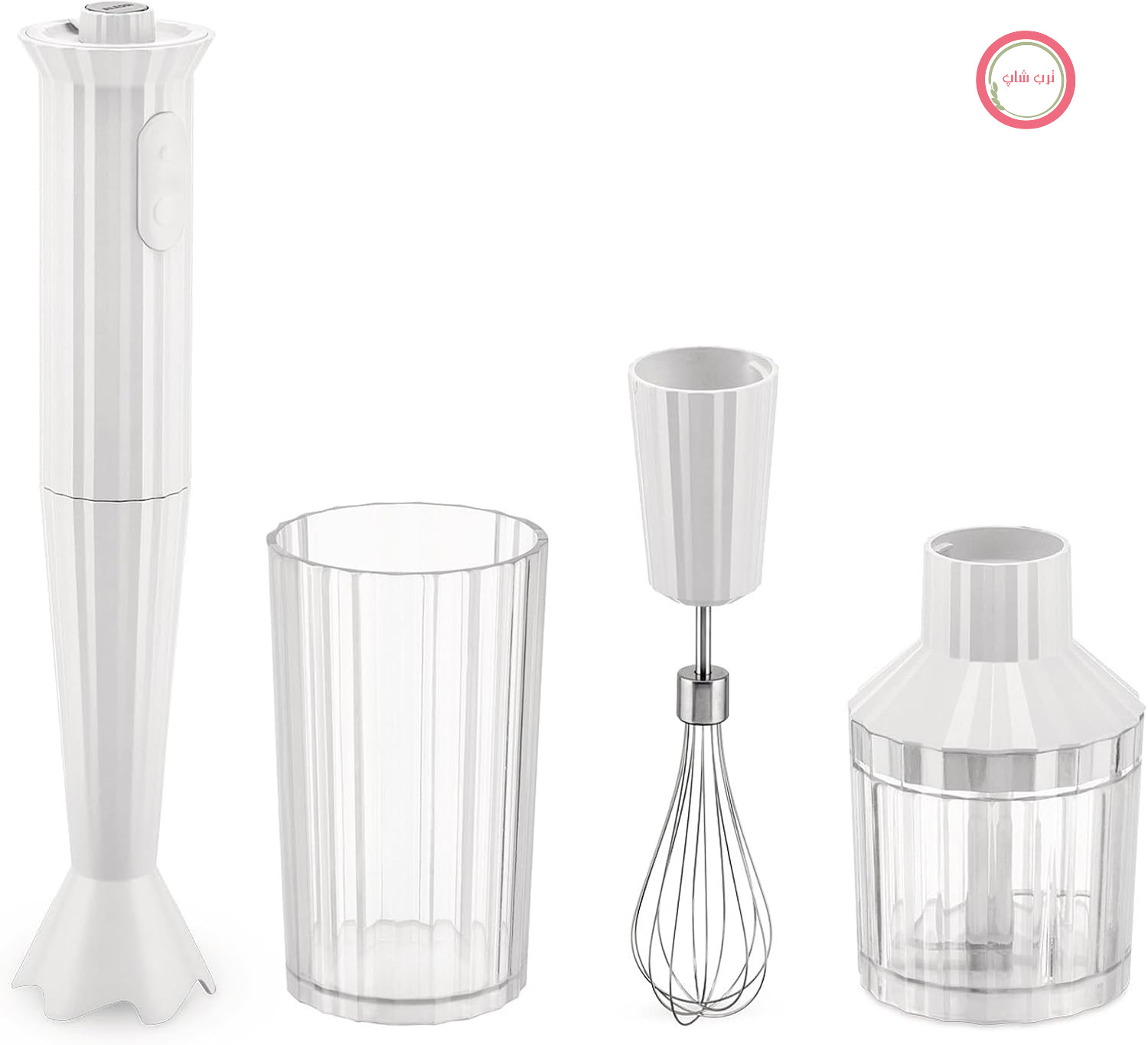 مخلوط کن دستی Alessi Plissé MDL10S W با پیمانه، همزن و خردکن، ساخته شده از رزین ترموپلاستیک، دوشاخه اروپایی، 500 وات، سفید