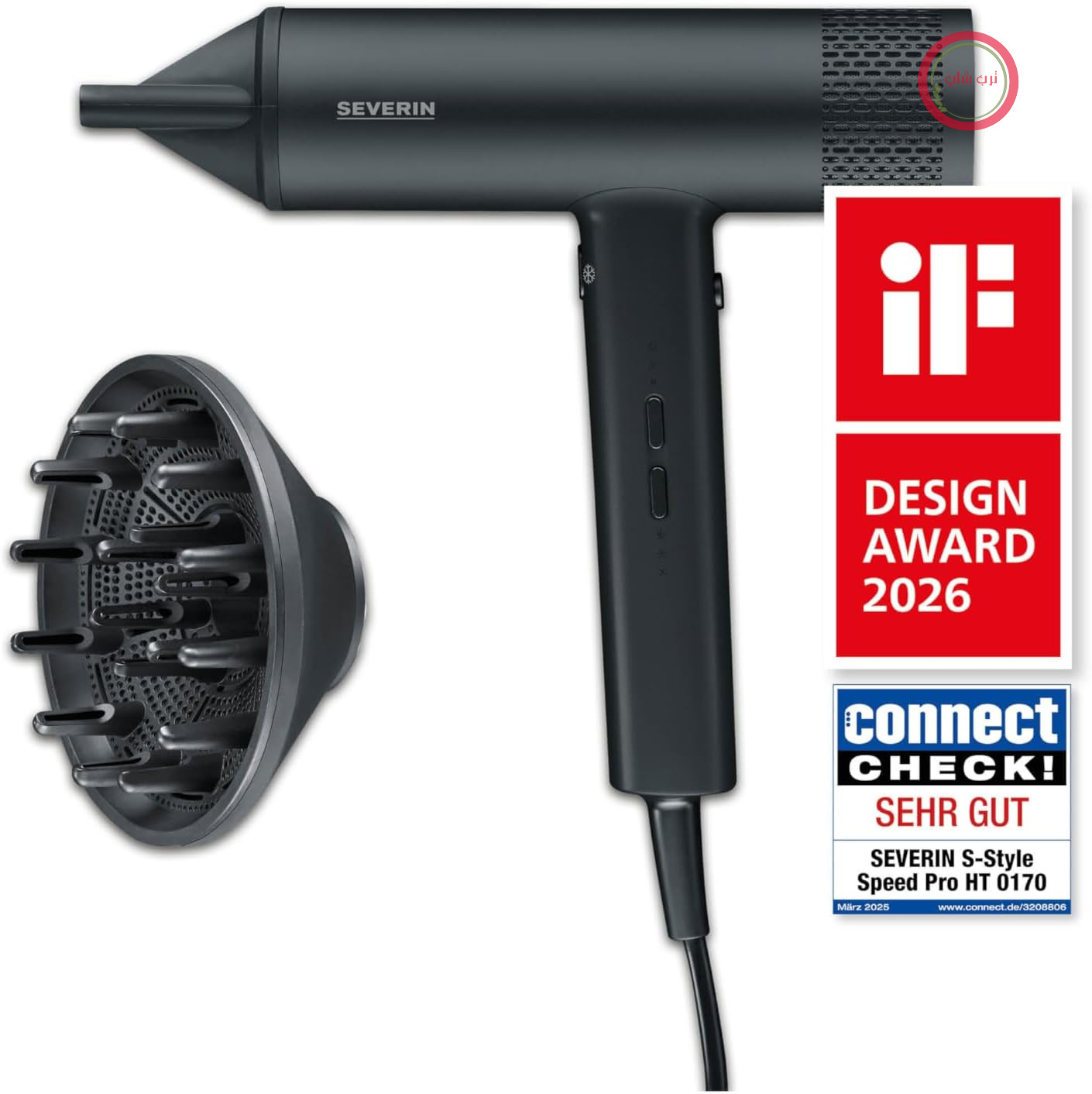 سشوار سورین آلمان Severin HT 0170 سشوار یونی، با قابلیت ضد وز، 2000 وات، 3 درجه حرارت و 3 سطح قدرت، کول شات