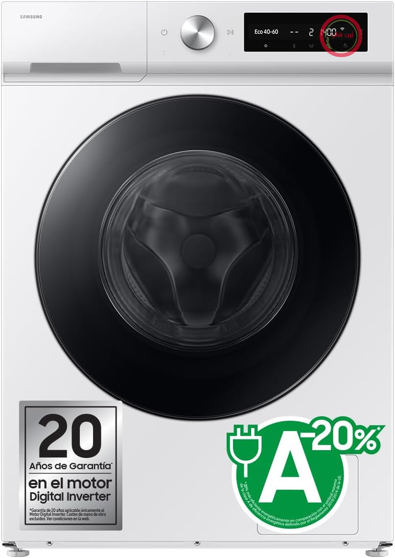 ماشین لباسشویی سامسونگ WW90DB7U94GEU3 AI EcoBubble، 11 کیلوگرم، راندمان انرژی A-20٪، سرعت فوق العاده 39، بخار، سفید