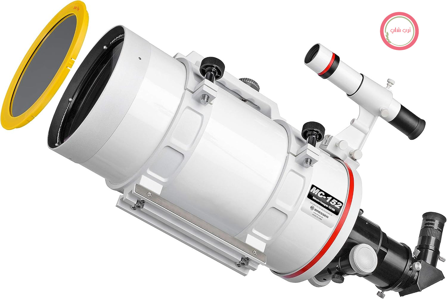 تلسکوپ Bresser Maksutov-Cassegrain Messier MC-152/1900mm با فوکوسر هگزافوک پایدار | ماه، سیارات، ستاره‌های دوتایی، سحابی‌ها، آداپتور گوشی هوشمند، فوکوسر هگزافوک، اتصال T2، چشمی ۲۶ میلی‌متری، قطر ۹۰ درجه