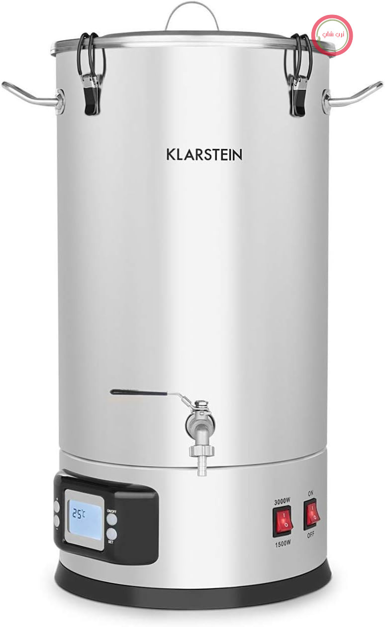 جشنواره آبجو Klarstein Mash - ست دم کردن آبجو، کتری دم کردن آبجو، سیستم دم کردن آبجو دو مرحله‌ای: ۱۵۰۰/۳۰۰۰ وات، ست دم کردن آبجو ۵ تکه، سطل فیلتر، کویل خنک‌کننده، صفحه نمایش LCD، استیل ضد زنگ، ۲۵ لیتر، استیل ضد زنگ