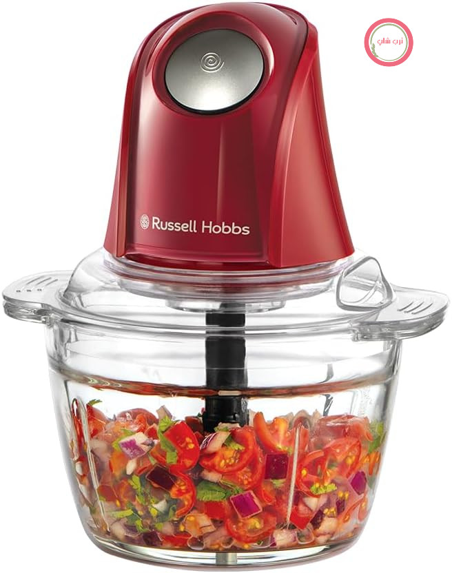 خردکن برقی کوچک راسل هابز [ظرف شیشه‌ای با درب] Desire Red (500 میلی‌لیتر، تیغه استیل ضد زنگ 2 تیغه، مخلوط‌کن، خردکن چندکاره و جهانی برای میوه، سبزیجات و گوشت، 350 وات) 27132-56