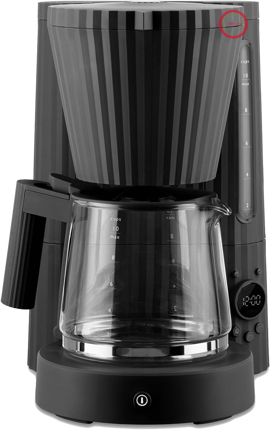 دستگاه قهوه ساز فیلتردار Alessi Plissé MDL14 B با طراحی خاص، قابلیت شروع خودکار، ساخته شده از رزین ترموپلاستیک، دوشاخه اروپایی، 1100 وات، 150 میلی‌لیتر، مشکی